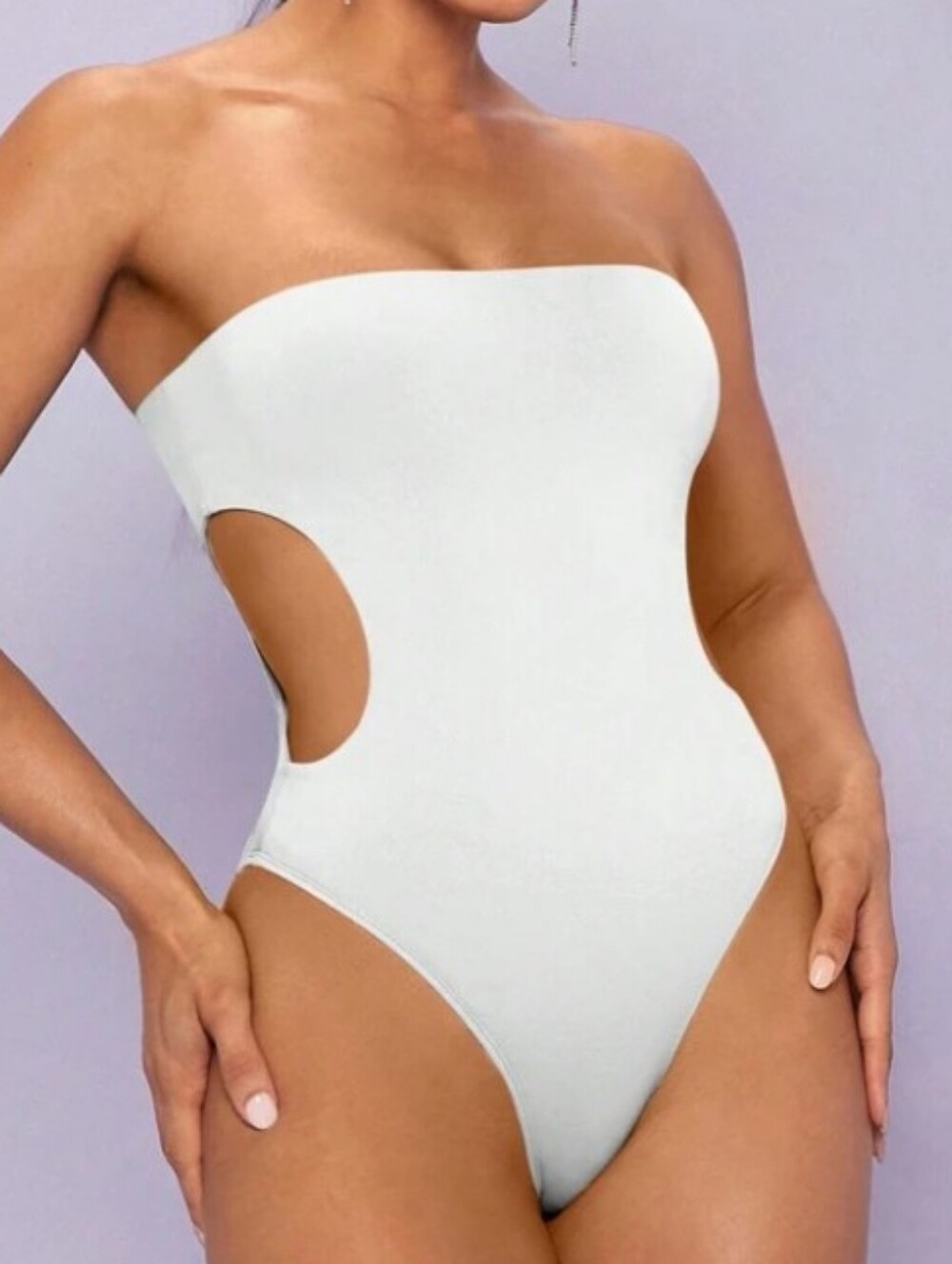 White Fox Boutique Strapless White Cutout One-Piece Swimsuit